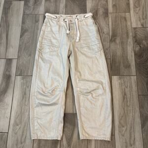 We The Free Moxie Button Fly Barrel Jeans White Glitter Women Sz 27 Belt Rope